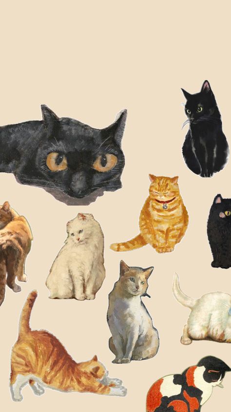 Vintage Cat Wallpaper, Iph Wallpaper, Vintage Cats, Wallpaper Cat, Watch Wallpaper, Apple Watch Wallpaper, Inspirational Wallpapers, Cats Illustration, Cat Wallpaper