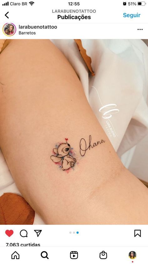 Disney Calf Tattoos For Women, Tattoo Ideas Female Stitch, 4 Better 4 Worse 4 Life Tattoo Ideas, Tiny Stitch Tattoo, Stitch Tattoos For Women, Small Stitch Tattoo, Stitch Ohana Tattoo, Stitch Disney Tattoo, Stitch Tattoo Design