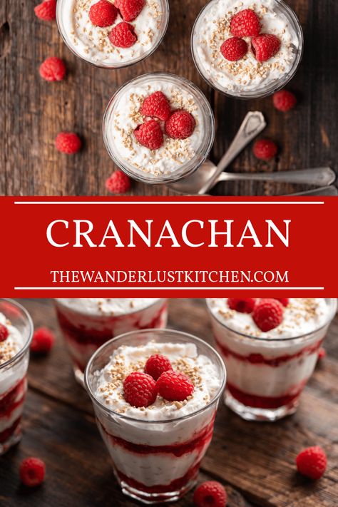 This Cranachan recipe is a traditional Scottish Dessert that is filled with raspberries, homemade whipped cream, and of course, Scottish Whiskey. Whiskey Infusion, Cranachan Recipe, Holiday Desert Recipes, Scottish Whiskey, Scottish Desserts, Cake Batter Truffles, Scotch Pancakes, Homemade Chocolate Truffles, Dessert Truffles