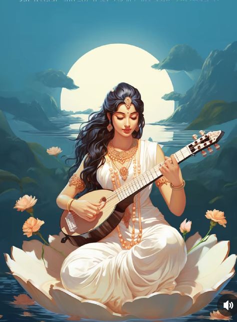 Arthanareeswarar Painting, Saraswati Goddess Hd Wallpaper, Saraswati Aesthetic, Sarasvati Ma, Mother Saraswati, Indian Goddess Art, Ma Saraswati, Saraswati Picture, Saraswati Painting