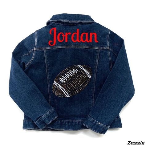 Jean Jacket Football, Jeans Jacket Painted, Football Jeans, Jean Jacket Diy, Boys Denim Jacket, Customised Denim Jacket, Custom Jean, Custom Jean Jacket, Wedding Favors And Gifts