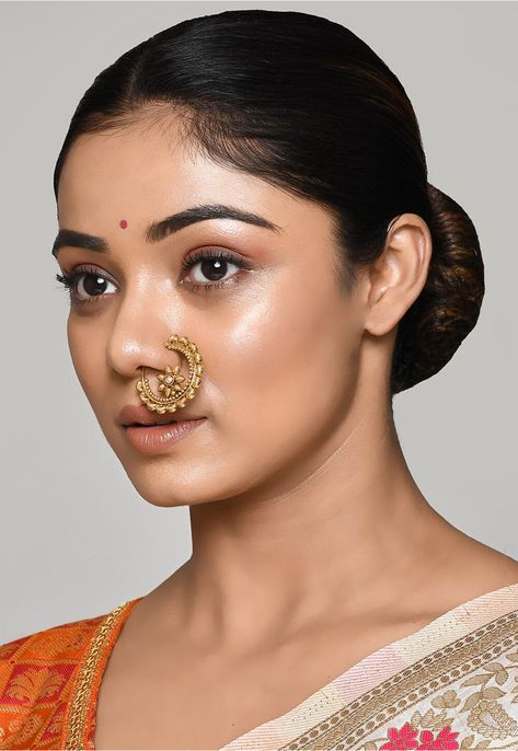 Golden Polished Stone Studded Clip on Nose Ring Nose Ring Online, Clip On Nose Ring, Utsav Fashion, Stone Studs, Gold Jewellery, Woman Face, Clip On, Wedding Jewelry, Gold Jewelry