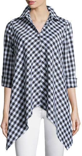 Go Silk Drama Gingham Handkerchief Shirt Handkerchief Top Outfit, Handkerchief Shirt, Dress For Plus Size Women, White Printed Dress, Dress For Plus Size, Handkerchief Top, Gingham Fashion, Menswear Inspired, Printed Dress