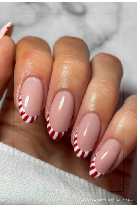 french tip candy cane nails designs Holiday Nails Candy Cane, Candy Cane Tips Nails, Candy Cane Tip Nails, Candy Cane French Tips, Christmas Nail Designs French Tip, Candy Cane French Tip Nails, Christmas French Tip Nails, Candy Cane Nails, Sweater Nails