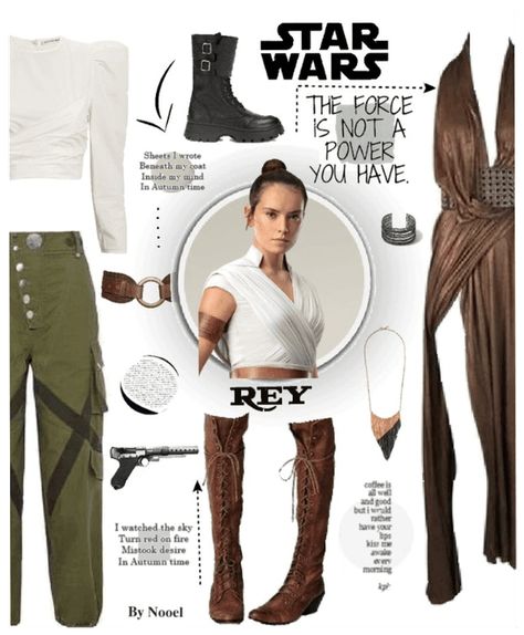 Star Wars Rey Outfit, Star Wars Themed Outfits Women, Star Wars Outfits Women Casual, Star Wars Costumes For Women, Star Wars Fashion Inspired Outfits, Star Wars Outfits Inspiration, Star Wars Outfits Women, Rey From Star Wars, Star Wars Inspired Outfits