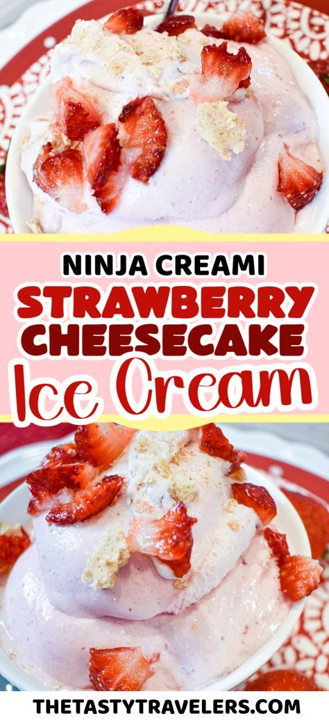 Ninja Creami Strawberry Cheesecake ice cream combines all of the things that we love about cheesecake with creamy and delicious ice cream. I’ll show you how to make homemade ice cream that tastes like strawberry cheesecake using instant pudding powder and your Ninja Creami. Homemade Cheesecake Ice Cream, Ninja Creami Orange Sherbet, Strawberry Cheesecake Ninja Creami, Ninja Creami Deluxe Recipes Protein, Ninja Creami Cheesecake Ice Cream, Ninja Creami Blizzard, Creami Recipes Ninja, Recipes For Ninja Creami Deluxe, Strawberry Ice Cream Ninja Creami