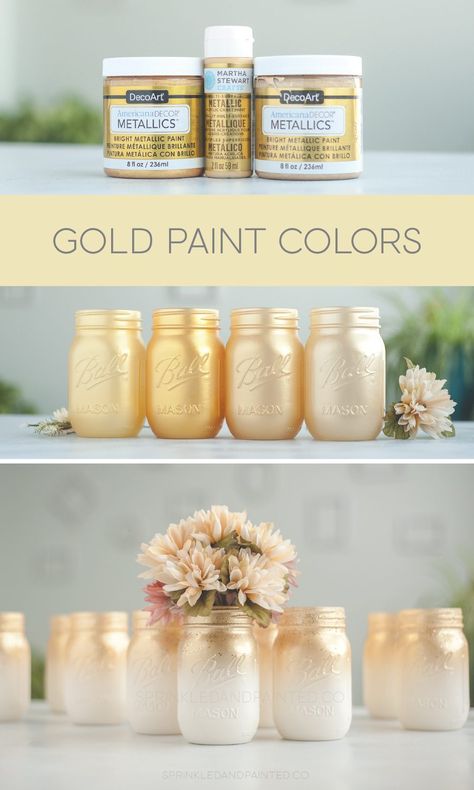 Gold Paint Colors Best Gold Spray Paint, Gold Paint Colors, Spray Paint Colors, Painted Post, Mason Jar Projects, Jar Art, Gold Spray Paint, Gold Spray, Mason Jar Crafts Diy