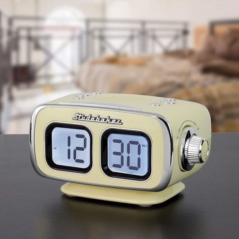 The STUDEBAKER SB3500 Bluetooth AM/FM Digital Clock Radio features a classic retro look and easy to use features. This compact alarm clock with a 1” digital LCD display is perfect for any nightstand or kitchen counter and will also look great anywhere in the home with its clean and attractive design. Retro Gadgets, Clock Radio, Retro Clock, Radio Alarm Clock, Digital Clock, Digital Clocks, Clock Design, Flip Clock, Radio Station