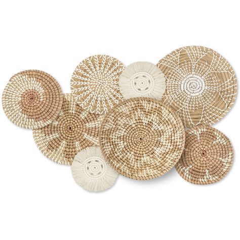 PRICES MAY VARY. Embellish Your Space: basket wall decor set is a desirable alternative to artwork and prints, which will add elegance texture and create a modern natural aesthetic feeling to your space Abundant to Choose: you will receive 8 pieces of woven wall baskets in different styles, the sizes vary from 7.8 inch to 11.8 inch, suitable for wall decorating use, the quantity and sizes are enough for your daily needs and replacement demands, you can mix and match them as you need, making your Lucas St, Boho Wall Basket Decor, Woven Basket Decor, Woven Basket Wall Decor, Wicker Wall Baskets, Wicker Wall Decor, Woven Basket Wall, Woven Wall Baskets, Basket Wall Art