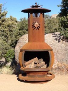 Metal Chiminea - The Bernard Company | Chiminea Metal Chiminea Ideas Outdoor Spaces, Chiminea Ideas, Metal Chiminea, Bbq Station, Outdoor Metal Art, Relaxing Outdoors, Art Department, Baby Steps, Wood Stove