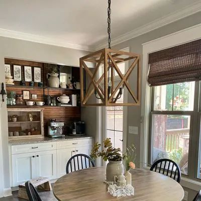 A VINTAGE FARMHOUSE CHRISTMAS | Shop Sales Events Antique Farmhouse Square Light Fixture, Farmhouse Entrance, Shabby Chic Lighting, Foyer Lights, Granny Pod, Square Chandelier, Wood Bead Chandelier, Chandelier Antique, Farmhouse Light