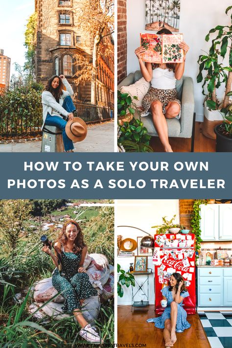 Taking Your Own Pictures, Travel Influencer Photography, Tripod Picture Ideas, Tripod Photography Self Portraits, Solo Travel Photography Ideas, Travel Photoshoot Ideas, Solo Travel Picture Ideas, Picture Poses Instagram Selfie, Travel Selfie Ideas