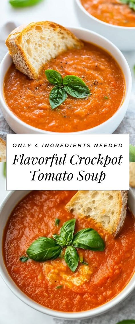 Image for Flavorful Crockpot Tomato Soup Fresh Tomato Crockpot Recipes, Tomatoe Soup Crockpot, Tomato Soup Crock Pot, Crockpot Tomato Basil Soup, Creamy Tomato Soup Easy, Crock Pot Tomato Soup, Vegetarian Tomato Soup, Crockpot Tomato Soup, Fire Roasted Tomato Soup