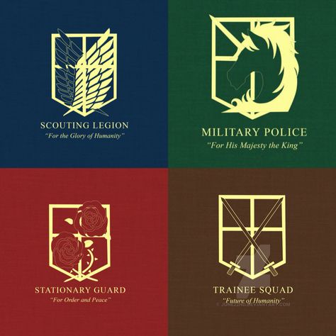 Scout regimen, Military police, Stationary Guard and Trainee squad Attack On Titan Symbol, Survey Corps Logo, Attack On Titan Shirt, Titan Logo, Aot Wallpaper, Atack Ao Titan, Attack On Titan Aesthetic, Survey Corps, Attack On Titan Funny