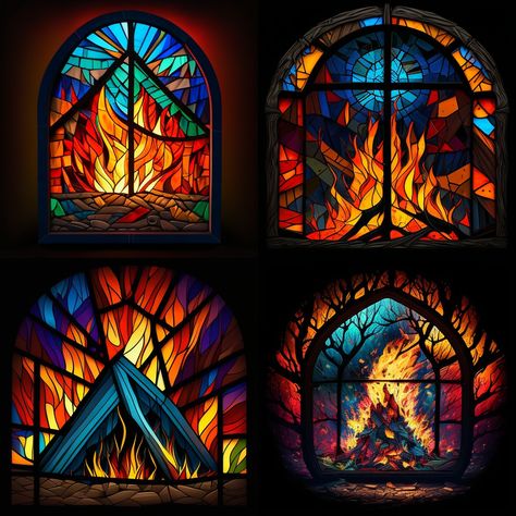 Wasteland Tattoo, Stained Glass Fire, Stained Glass Diy Projects, Fire Ideas, Fake Fire, Kings Game, Stained Glass Diy, Glass Designs, Books Art