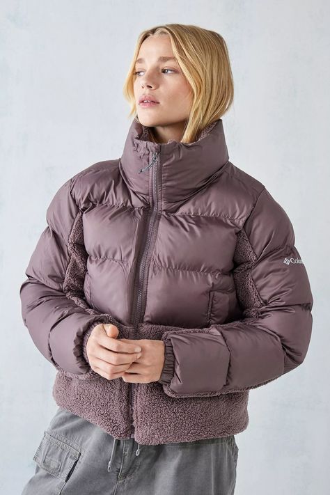 The Leadbetter borg puffer jacket by Columbia is a winter staple in warm, padded and water-resistant fabric with soft sherpa panelling. Complete with a funnel neck, button-through placket and long sleeves with a boxy silhouette. Finished with a contrast fabrication design on the collar reverse. Winter Puffer Jacket Outfits, Puffer Jacket Outfits, Fabrication Design, Columbia Puffer, Winter Puffer Jackets, Jacket Outfit, Columbia Jacket, Water Resistant Fabric, Funnel Neck