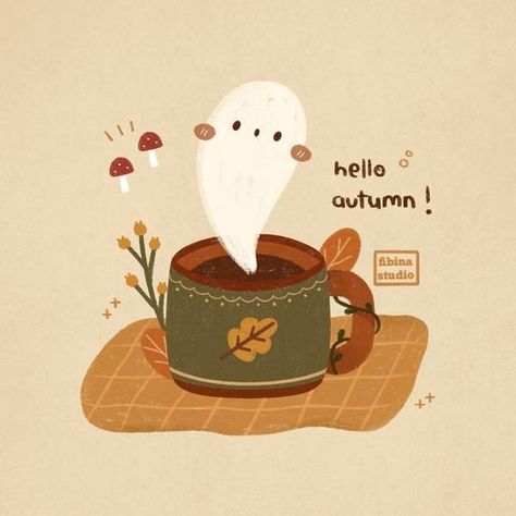 Hello Autumn Illustration, Cute Autumn Drawings, Cute Autumn Illustration, Cup Of Coffee Drawing, Coffee Widget, Autumn Illustration Art, Coffee Illustration Art, Fall Illustration Art, Cup Of Coffee Illustration