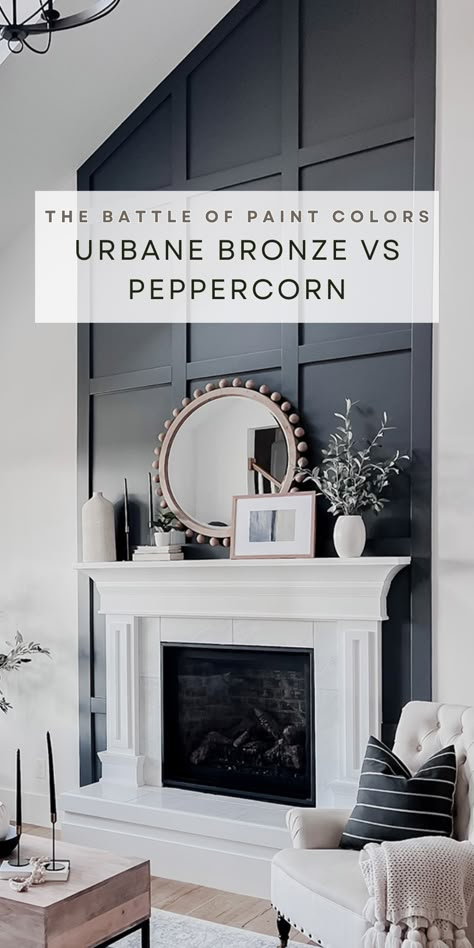 Which paint color reigns supreme? Dive into the popular shades of Sherwin Williams Urbane Bronze vs Peppercorn. Peppercorn Sherwin Williams Fireplace, Dark Bronze Paint Color, Urbane Bronze Vs Peppercorn, Urbane Bronze Bedroom Walls, Sherwin Peppercorn, Peppercorn Fireplace Wall, Urbane Bronze Sherwin Williams Accent Walls, Peppercorn Vs Urbane Bronze, Sherwin Williams Peppercorn Accent Wall