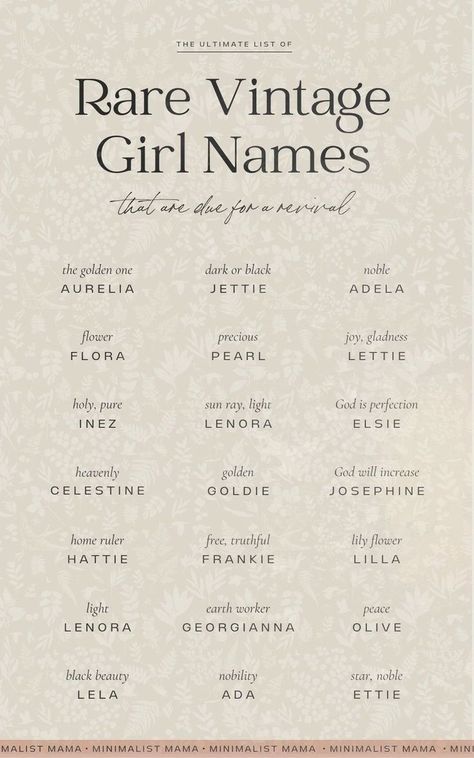 Basic and Unusual: 165+ Uncommon Classic Child Names for Women Old Money Names List, Vintage Female Names, Elegant Names Girl, Old Names Vintage, Old Names For Girls, Old Money Names Girl, Old Money Baby Names, Barbie Names, Old Money Name