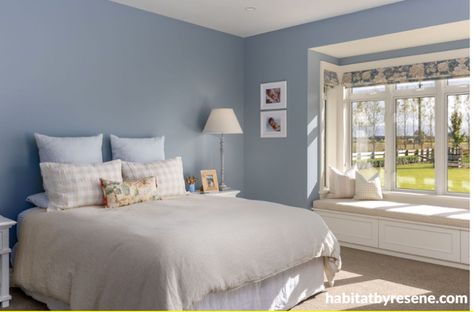 Bedroom, master bedroom, master bedroom featuring Resene Clouded Blue | The perfect blue hue for each space in your home Behr Ombre Blue, Ceiling Painting, Blue Words, Diy Entryway, Op Shop, Bedroom Master, Perfect Blue, Entryway Organization, Painting Trim