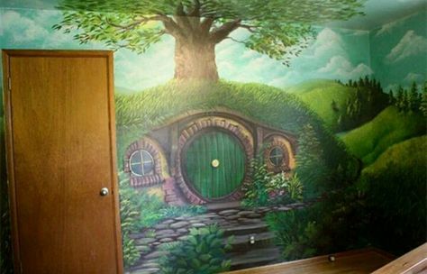 Hobbit room Casa Hobbit, Grass Painting, Nursery Mural, Nursery Room Inspiration, Hobbit House, The Shire, Nursery Themes, Middle Earth, Boy Nursery