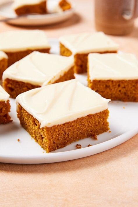 Pumpkin bars are the essence of fall baking. Rich pumpkin flavor packed into a moist bar creates a soft and lush treat. Topped with a smooth cream cheese frosting, these bars are perfect for any autumn gathering. | wyseguide.com #recipe #pumpkin #bars #fall #dessert Wyse Guide Pumpkin Bars, Wise Guide Recipes, Gooey Pumpkin Bars, Wyseguide Recipes, Best Pumpkin Bars, Eyes Guide, Pumpkin Slices, Kaleb Wyse, Easy Pumpkin Bars