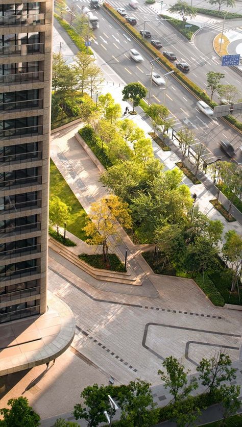 Boulevard Design Landscape, Landscape Around Building, Linear Park Landscape Design, Urban Landscape Design City Gardens, Landscape Design Top View, Tower Landscape Design, Plaza Landscape Design, Small Park Design, Pedestrian Street Design