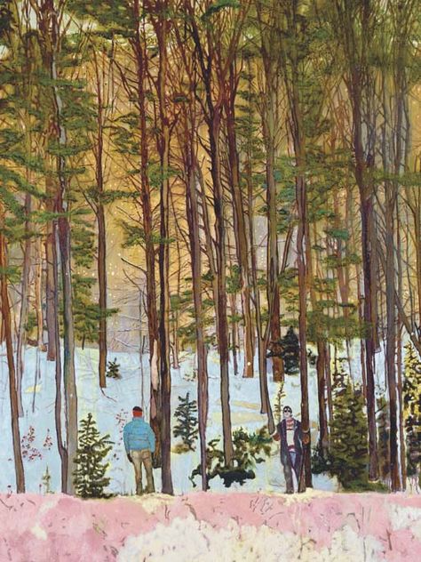 Figures in Trees  signed, titled and dated 'Figures in Trees Peter Doig 1997/98' (on the reverse) oil on canvas  91¾ x 67in. (233 x 170cm.)  Painted in 1997-98 Peter Doig, Dull Colors, Scottish Artists, Artist Models, Man Standing, Nature Tree, Contemporary Landscape, Figurative Art, In The Woods