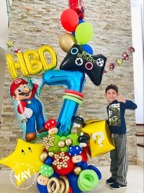 Mario Balloon Bouquet, Minecraft Balloons, Balloon Marquee, Mario Bros Birthday Party Ideas, Mario Bros Cake, Mario Bros Birthday, Diy Dye, Mario Bros Party