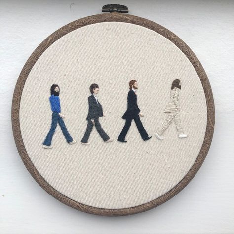 Album Cover Embroidery, Embroidery Album Cover, Beatles Embroidery, Abbey Road Album Cover, Road Album Cover, Embroidery Portrait, Embroidery Decor, Beatles Art, Iconic Artwork