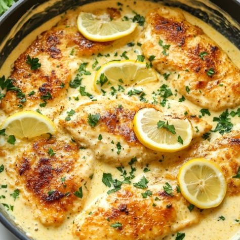 Creamy Lemon Chicken Recipe, Crispy Chicken Cutlets, Creamy Lemon Sauce, Chicken Breast With Bacon, Menu Project, Ckd Recipes, Favorite Chicken Recipes, Chicken Lemon, Creamy Lemon Chicken