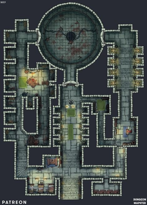 Dnd Asylum Map, D&d Battle Maps, D&d Dungeon Map, Dungeon Layout, Dungeon Battlemap, Dnd Battle Maps, Grid Rpg, Battlemaps Dnd, Dungeon Room