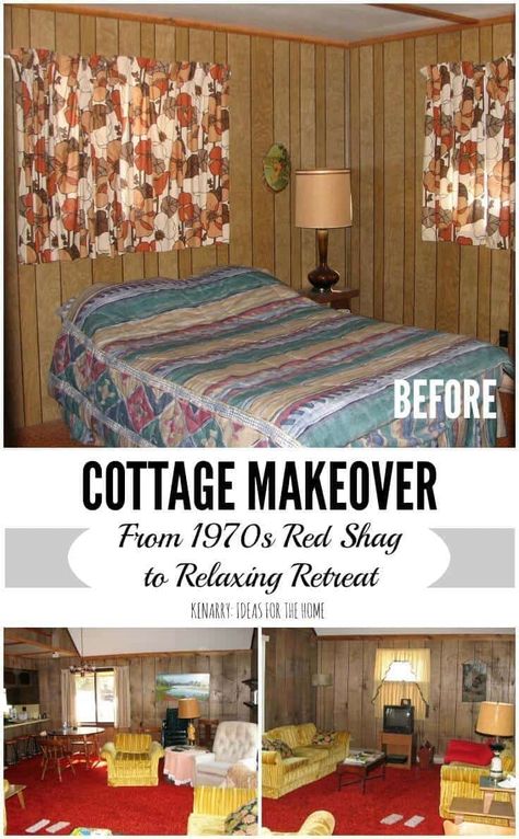 Cottage Makeover: 1970s Cabin to Relaxing Retreat Cabin Makeover Before After, Cottage Renovation Before And After, 1970s Cabin, Cabin Interiors Cozy, 1970s House Remodel, Lake Cabin Interiors, Tiny Cabins Interiors, Cozy Cabin Interior, Small Cottage Interiors