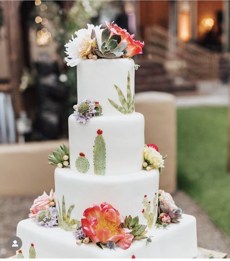 Cactus Wedding Cake, Pressed Flower Cake, Elopement Cake, Oaxaca Wedding, Wedding Cake Floral, Cake Watercolor, Mexican Wedding Cake, Mexican Inspired Wedding, Cowboy Cakes