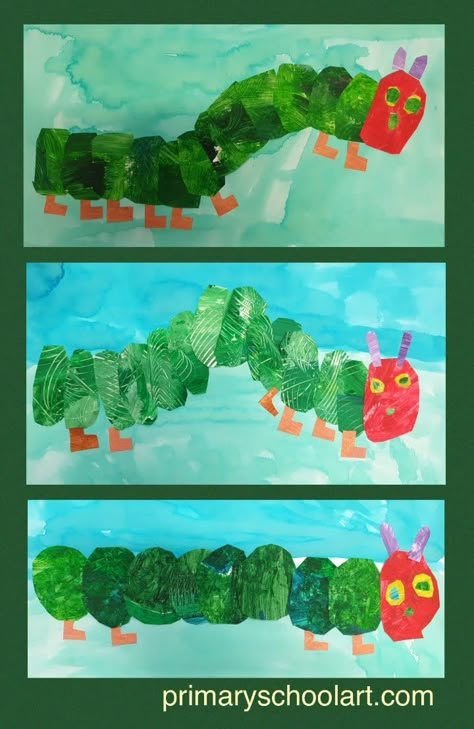 Eric Carle Hungry Caterpillar Craft, The Very Hungry Caterpillar Art Projects, Eric Carle Inspired Art, Eric Carle Inspired Art For Kids, Caterpillar Art Project, Hungry Caterpillar Art, Eric Carle Art Preschool, Eric Carle Art Projects For Kids, The Very Hungry Caterpillar Art