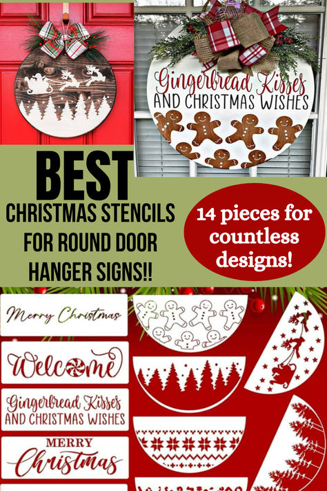 Christmas Door Rounds Diy, Cricut Round Wood Signs Diy Christmas, Door Hangers Christmas Diy, Cricut Christmas Door Signs, Wood Rounds Door Hanger Christmas, Cricut Door Hanger Diy, Door Hangers Diy Christmas, Easy Diy Christmas Door Hangers, Round Wooden Door Hangers Diy Christmas