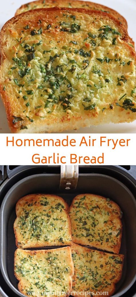 Homemade Air Fryer Garlic Bread Garlic Bread In Air Fryer, Bread In Air Fryer, Air Fryer Garlic Bread, Recipes Healthy Snacks, Air Fryer Garlic, Air Fryer Recipes Dessert, New Air Fryer Recipes, Air Fryer Recipes Snacks, Homemade Garlic Bread