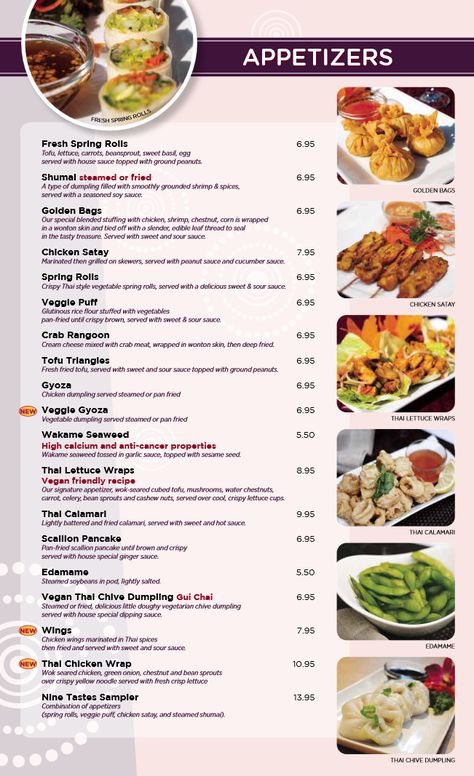 Nine Tastes Dinner Menu Order Online: www.9taste.com  #Thai #ThaiFood #Food #OrderOnline #TakeOut #Delivery #Restaurants #Restaurant #Cambridge #Harvard Appetizer Menu Restaurant, Thai Restaurant Menu, Thai Food Menu, Thai Menu, Chinese Menu, Authentic Thai Food, Harvard Square, Quick Service Restaurant, Hot Spices