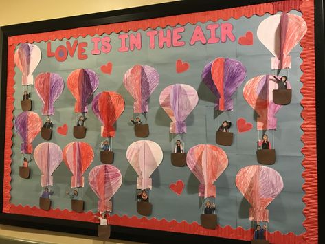 February Valentine’s Bulletin Board- LOVE IS IN THE AIR ❤️ Love Is In The Air Craft, Love Is In The Air Bulletin Board, Peanut Butter Rice Krispie Treats, Preschool Projects, February Valentines, Butter Rice, Door Decorations Classroom, Classroom Door, Rice Krispie