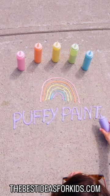 Kim McLeod | The Best Ideas for Kids on Instagram: "PUFFY SIDEWALK PAINT 🎨 🌈 
Follow me @bestideasforkids for more fun summer ideas for kids. ☀️ 

You have to try this at least once this summer, the kids can get involved helping to make it! You can even just make one or two colors.

How to: 

🎨Mix 1 cup of flour with 1 cup of water (to make less just use 1/2 cup)

🎨Add 1 tablespoon of dish soap.

🎨Mix well until all clumps are gone.  
🎨 Add in the chalk and mix. We used about 1/2 piece of sidewalk chalk piece per color. Depending on how bright you want the color to be you can mix in more if needed. You can also reuse old chalk pieces that are small. If it makes it too thick, just add more water. Grate the chalk into a powder or put the chalk in a bag and use a wooden mallet to turn i Puffy Sidewalk Paint, Summer Ideas For Kids, Fun Summer Ideas, Sidewalk Paint, Wooden Mallet, Activities For Boys, Fun Summer Activities, Cup Of Water, Puffy Paint