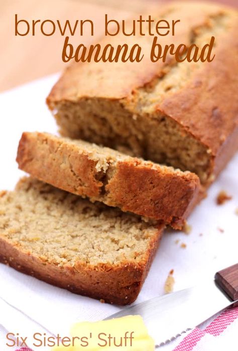 Brown Butter Banana Bread, Low Fat Banana Bread, Butter Banana Bread, Six Sisters Stuff, Recipes Bread, Six Sisters, Browned Butter, Banana Bread Recipe, Banana Chocolate Chip