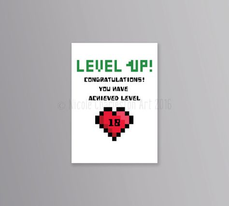 Level Up Birthday Card Level Up Gaming Card by NicoleCharlestonArt Nerd Birthday, Geek Birthday, Anniversary Ideas For Him, Creative Birthday Cards, Gamer Birthday, Birthday Card Drawing, Cards For Boyfriend, Bday Cards, Retro Game