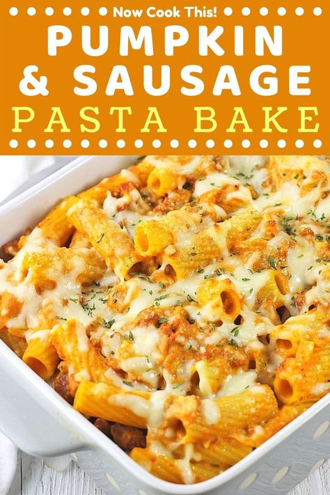 Pumpkin Sausage Pasta, Pumpkin Pasta Bake, Pumpkin Pasta Recipe, Pumpkin Sausage, Sausage Pasta Bake, Pumpkin Recipes Dinner, Savory Pumpkin Recipes, Pumpkin Sauce, Pumpkin Pasta