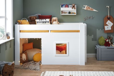 Mid Sleeper With Storage, Bedroom Fort, Box Room Bedroom Ideas, Bed Fort, High Sleeper Bed, Mid Sleeper, Mid Sleeper Bed, High Sleeper, Sleeper Bed