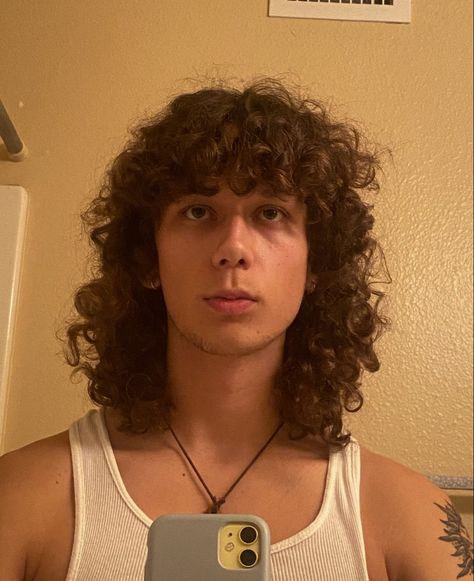 70s Shag Haircut With Bangs, Shag Curly Hair Men, 90s Mullet Guys, Curly Shag Mullet Men, 70s Perm, Curly Hair Soft Mullet Men, 70s Curly Hair Men, Permed Bangs, 1970s Hairstyles Men