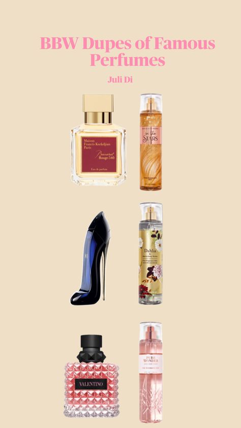 Famous perfumes dupes from Bath and Body Works Famous Perfumes, Good Girl Perfume, Perfume Hacks, Seductive Perfume, Victoria's Secret Perfume, Fragrances Perfume Woman, Body Hygiene, Bath And Body Work, Perfume Collection Fragrance