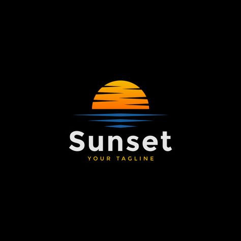 Sunset beach logo design template Premiu... | Free Vector #Freepik #freevector #logo #design #template #light Sunset Logo Design Ideas, Sunset Branding, Sunset Logo Design, Sun Logos, Beach Logo Design, California Logo, Sea Logo, Sunset Logo, Music Logo Design