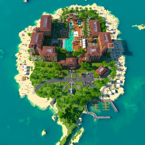 Minecraft Resort Ideas, Minecraft Tropical Builds, Resort Minecraft, Minecraft Tropical House, Minecraft Tropical, Villa Minecraft, Construction Minecraft, Minecraft City Buildings, Minecraft Mansion