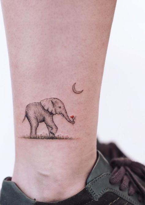 Little Elephant Tattoos, Simple Elephant Tattoo, Tiny Elephant Tattoo, Cute Elephant Tattoo, Cute Animal Tattoos, Evil Eye Tattoo, Ankle Tattoos For Women, Elephant Tattoo Design, Minimal Tattoo Design