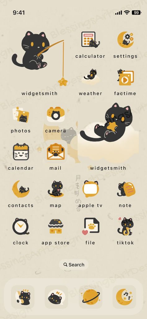 Cute Home Screen Ideas Iphone, Cat Phone Icon, Cat Theme Phone, Cat Phone Theme, Phone Themes Ideas, Cat App Icon, Cat Icons Aesthetic, Iphone Customization Ideas, Genshin Backgrounds